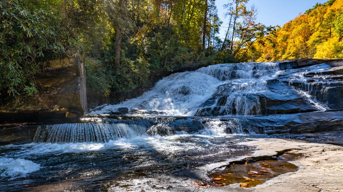Triple Falls, one of the best Asheville hikes with waterfalls